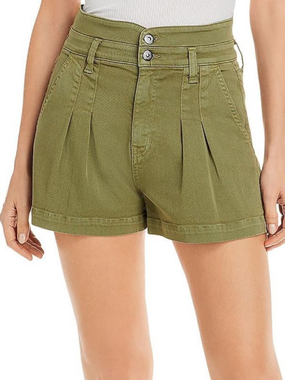 Veronica Beard NEW Jaylen Denim Shorts High Rise Pleated Clover Green Size 23. - Picture 2 of 15